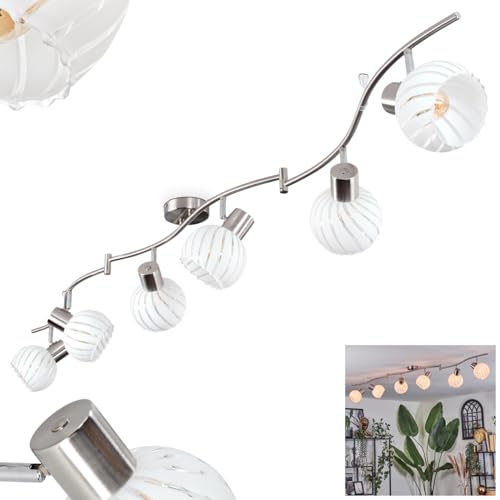 HOFSTEIN Deckenleuchte Dysted, 6-flammige Deckenlampe aus Metall/Glas in Nickel-matt/Weiß, verstellbare Leuchte im modernen Design (Schirme Ø 13cm), E27, Esszimmer, Wohnzimmer, Küche, Flur, Büro von HOFSTEIN
