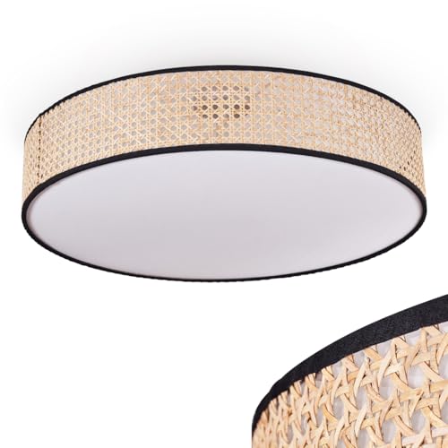 HOFSTEIN Deckenleuchte Foggia, Deckenlampe aus Metall/Rattan/Kunststoff in Nickel-matt/Natur/Schwarz/Weiß, runde Leuchte im Boho-Design (Ø 60 cm), E27, Esszimmer, Wohnzimmer, Schlafzimmer, Küche von HOFSTEIN