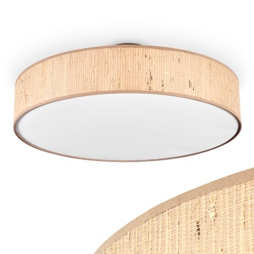 HOFSTEIN Deckenleuchte Foggia, Deckenlampe aus Metall/Seegras/Stoff/Kunststoff in Nickel-matt/Natur/Beige/Weiß, runde Boho Leuchte (Ø 60 cm), E27, Esszimmer, Wohnzimmer, Schlafzimmer, Küche, Flur von HOFSTEIN