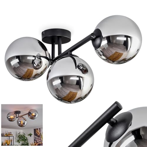 HOFSTEIN Deckenleuchte Gastor, 3-flammige Deckenlampe aus Metall/Glas in Schwarz/Chrom/Rauch, moderne Leuchte im Retro/Vintage-Design (Schirme Ø 15 cm), E14, Esszimmer, Wohnzimmer, Schlafzimmer, Küche von HOFSTEIN