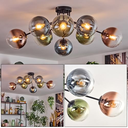HOFSTEIN Deckenleuchte Gastor, 8-flammige Deckenlampe aus Metall/Glas in Schwarz/Blau/Grün/Kupfer/Klar, Leuchte im Retro/Vintage-Design (Schirme Ø 15 cm), E14, Esszimmer, Wohnzimmer, Schlafzimmer von HOFSTEIN