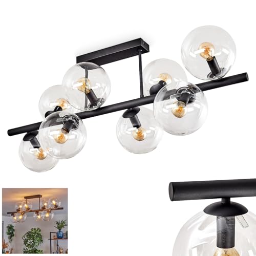 HOFSTEIN Deckenleuchte Gastor, 8-flammige Deckenlampe aus Metall/Glas in Schwarz/Klar, moderne Leuchte im Retro/Vintage-Design (Schirme Ø 15 cm), E14, Esszimmer, Wohnzimmer, Küche, Flur, Büro von HOFSTEIN