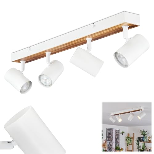 HOFSTEIN Deckenleuchte Gesteira, 4-flammige Deckenlampe aus Metall/Holz in Weiß/Dunkelbraun, moderne Leuchte im Boho-Design, verstellbare Schirme, GU10, Esszimmer, Wohnzimmer, Küche, Schlafzimmer von HOFSTEIN