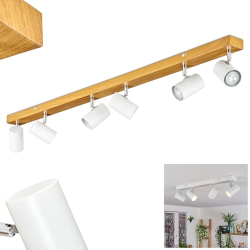HOFSTEIN Deckenleuchte Gesteira, 6-flammige Deckenlampe aus Metall in Holzoptik/Chrom/Weiß, Leuchte im modernen Design m. verstellbaren Schirmen, GU10, Esszimmer, Wohnzimmer, Küche, Schlafzimmer, Flur von HOFSTEIN
