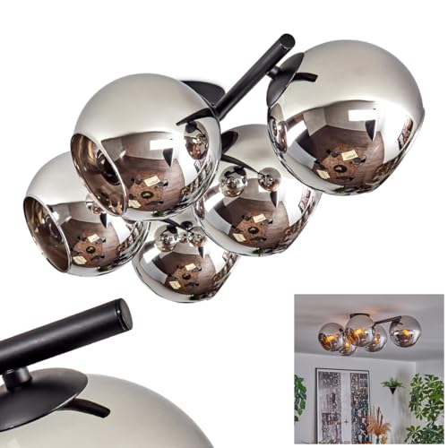 HOFSTEIN Deckenleuchte Koyoto, 5-flammige Deckenlampe aus Metall/Glas in Schwarz/Chrom-/Rauchfarben, Leuchte im Retro/Vintage-Design (Schirme Ø 15 cm), E14, Esszimmer, Wohnzimmer, Küche, Flur, Büro von HOFSTEIN