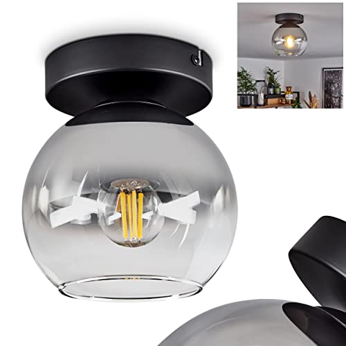 Deckenleuchte Koyoto, moderne Deckenlampe aus Metall/Glas in Schwarz/Chromfarben/Klar, 1-flammige Leuchte im Retro/Vintage-Design mit Schirm aus Glas (Ø 15 cm), 1 x E27, ohne Leuchtmittel von HOFSTEIN