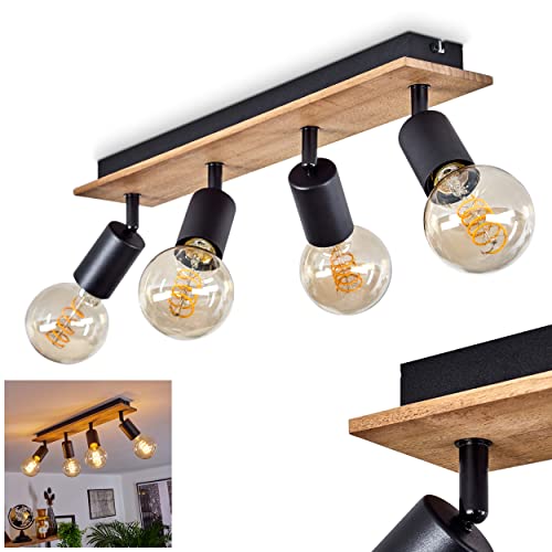 HOFSTEIN Deckenleuchte Maidford, Deckenlampe aus Metall/Holz in Schwarz/Natur, 4-flammig, mit verstellbaren Strahlern, 4 x E27-Fassung, Spot im Retro/Vintage Design, ohne Leuchtmittel von HOFSTEIN