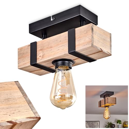 Deckenleuchte Montgomery, moderne Deckenlampe aus Metall/Holz in Schwarz/Natur, Leuchte im industrial Design mit Holzbalken, 1 x E27, ohne Leuchtmittel von HOFSTEIN