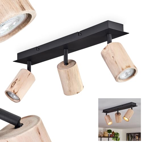 Deckenleuchte Postigo, moderne Deckenlampe im skandinavischen Design aus Metall/Holz in Schwarz/Natur, Leuchte m. verstellbaren Schirmen aus Holz, 3-flammig, 3 x GU10, ohne Leuchtmittel von HOFSTEIN