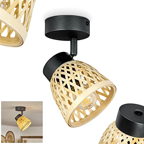 HOFSTEIN Deckenleuchte Rombarral, Deckenlampe aus Metall/Rattan in Schwarz/Natur, Boho Leuchte mit verstellbarem Schirm in Gitter-Optik, mit tollem Lichteffekt, 1-flammig, 1 x E14, ohne Leuchtmittel von HOFSTEIN