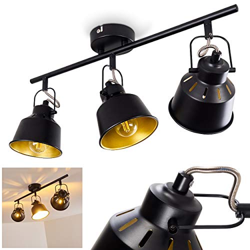 Deckenleuchte Safari, Deckenlampe aus Metall in Schwarz/Gold, 3-flammig, mit verstellbaren Strahlern, 3 x E14-Fassung, Spot im Retro/Vintage Design, ohne Leuchtmittel von HOFSTEIN