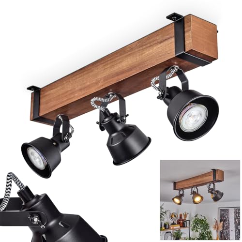 Deckenleuchte Safari, moderne Deckenlampe aus Metall/Holz in Schwarz/Dunkelbraun, Deckenleuchte im Industrial Design mit verstellbaren Schirmen, 3-flammig, 3 x GU10 ohne Leuchtmittel von HOFSTEIN