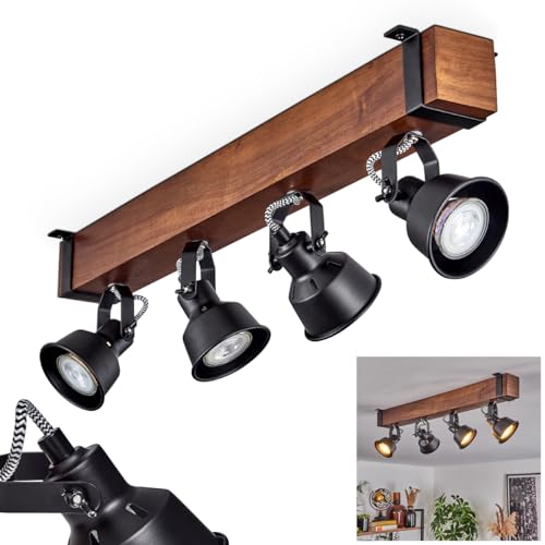 Deckenleuchte Safari, moderne Deckenlampe aus Metall/Holz in Schwarz/Dunkelbraun, Deckenleuchte im Industrial Design mit verstellbaren Schirmen, 4-flammig, 4 x GU10 ohne Leuchtmittel von HOFSTEIN