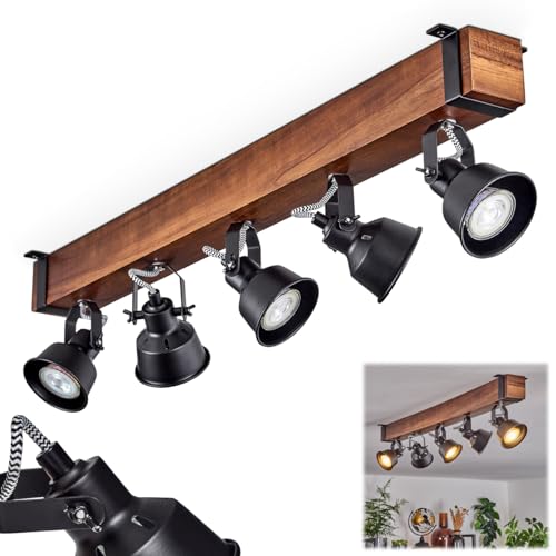 Deckenleuchte Safari, moderne Deckenlampe aus Metall/Holz in Schwarz/Dunkelbraun, Deckenleuchte im Industrial Design mit verstellbaren Schirmen, 5-flammig, 5 x GU10 ohne Leuchtmittel von HOFSTEIN