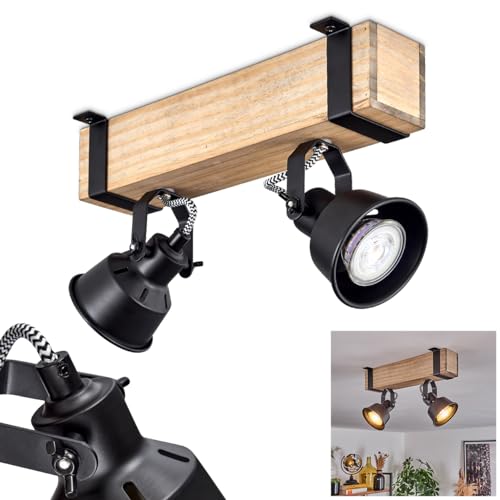 Deckenleuchte Safari, moderne Deckenlampe aus Metall/Holz in Schwarz/Natur, Deckenleuchte im Industrial Design mit verstellbaren Schirmen, 2-flammig, 2 x GU10 ohne Leuchtmittel von HOFSTEIN