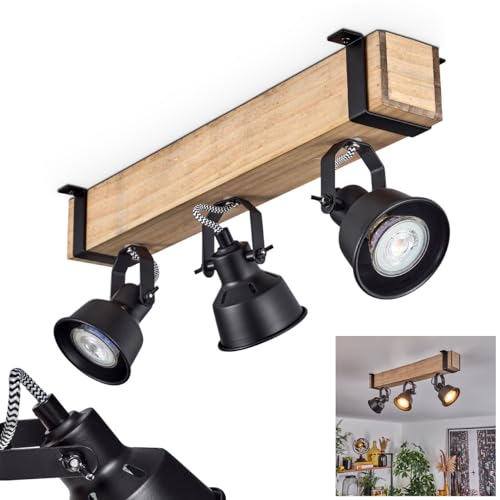 Deckenleuchte Safari, moderne Deckenlampe aus Metall/Holz in Schwarz/Natur, Deckenleuchte im Industrial Design mit verstellbaren Schirmen, 3-flammig, 3 x GU10 ohne Leuchtmittel von HOFSTEIN