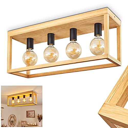 HOFSTEIN Deckenleuchte Torreglia, 4-flammige Deckenlampe aus Holz in Natur/Schwarz, moderne Leuchte im skandinavischen Design, 4 x E27-Fassung, mit Lichteffekt an der Decke, ohne Leuchtmittel von HOFSTEIN