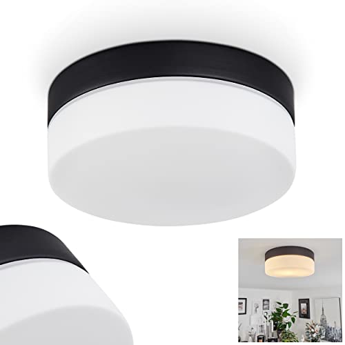 HOFSTEIN Deckenleuchte Valpedre aus Aluminium/Glas in Schwarz/Weiß, runde Deckenlampe 1-flammig (Ø 18 cm), 1 x E27 ILLU, IP44, ideal für das Badezimmer geeignet, ohne Leuchtmittel von HOFSTEIN