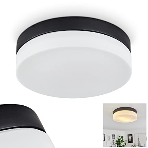 HOFSTEIN Deckenleuchte Valpedre aus Aluminium/Glas in Schwarz/Weiß, runde Deckenlampe 1-flammig (Ø 23 cm), 1 x E27 ILLU, IP44, ideal für das Badezimmer geeignet, ohne Leuchtmittel von HOFSTEIN