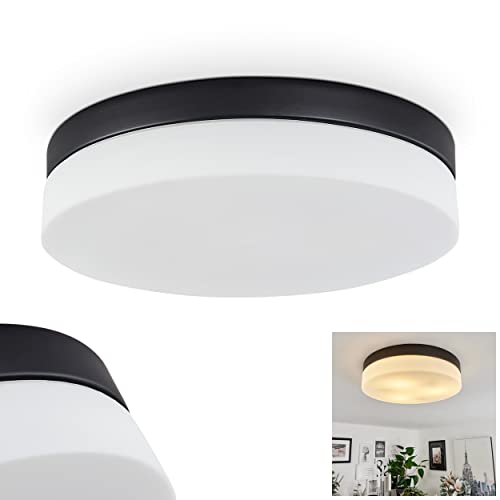 HOFSTEIN Deckenleuchte Valpedre aus Aluminium/Glas in Schwarz/Weiß, runde Deckenlampe 3-flammig (Ø 30 cm), 3 x E27 ILLU, IP44, ideal für das Badezimmer geeignet, ohne Leuchtmittel von HOFSTEIN