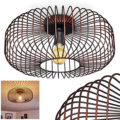 HOFSTEIN Deckenleuchte Wemude, runde Deckenlampe Wohnzimmer Schlafzimmer - Moderne 1-flammige Lampe aus Metall in Schwarz/Kupfer mit E27-Fassung und Lichteffekt durch Gitter-Optik, Rund, Ø 40 cm von HOFSTEIN