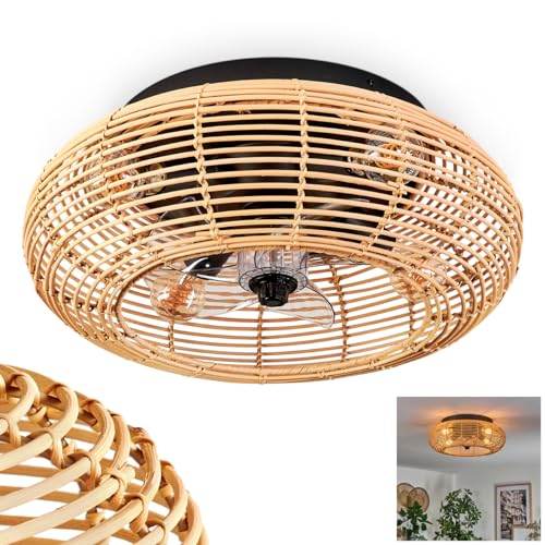 HOFSTEIN Deckenventilator Mulstrand, Ventilator aus Metall/Bambus in Schwarz/Natur mit Fernbedienung, Auf-/Abwind-Funktion u. Lichteffekt an der Decke, Deckenleuchte 4-flammig Ø 50cm, 4x E27, 3 Stufen von HOFSTEIN