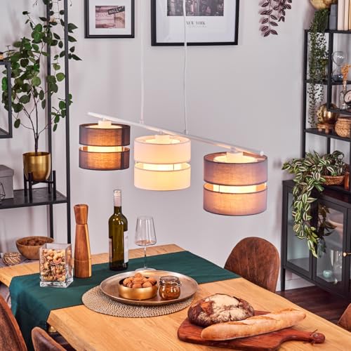 HOFSTEIN Hängeleuchte Alera, 3-flammige Hängelampe aus Metall/Stoff in Weiß/Dunnkelgrau/Hellgrau, modernens Design (Ø 18cm), E27, Pendelleuchte höhenverstellbar bis 150cm, Esszimmer, Wohnzimmer, Küche von HOFSTEIN