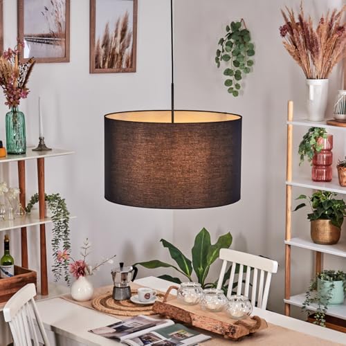 HOFSTEIN Hängeleuchte Soungou, Hängelampe aus Metall/Stoff in Schwarz/Weiß, moderne Pendelleuchte im modernen Design (Ø 50 cm), E27, Höhe max. 157 cm, Esszimmer, Wohnzimmer, Küche, Flur von HOFSTEIN