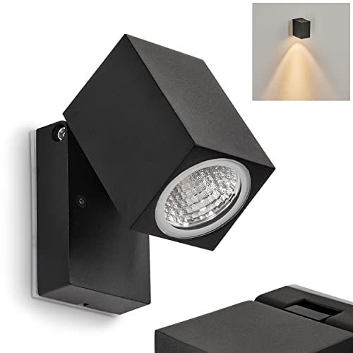 HOFSTEIN LED Außenwandleuchte Holiseva, moderne Wandlampe aus Metall/Glas in Schwarz/Klar, m. Lichteffekt für Terrasse/Eingangsbereich, LED 6 Watt (inkl.), 510 Lumen, 3000 Kelvin, Schirm verstellbar von HOFSTEIN