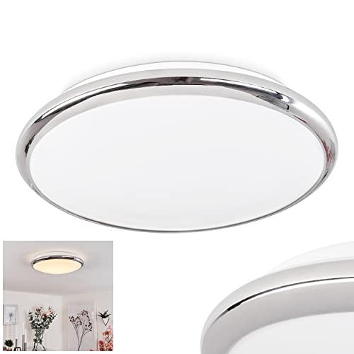 HOFSTEIN LED Deckenleuchte Altdorf, moderne Deckenlampe aus Metall/Kunststoff in Weiß/Chromfarben, runde Leuchte, Ø 29,5 cm, 1-flammig, 950 Lumen, 3000 Kelvin (warmweiß), 1 x LED 11 Watt (inklusive) von HOFSTEIN