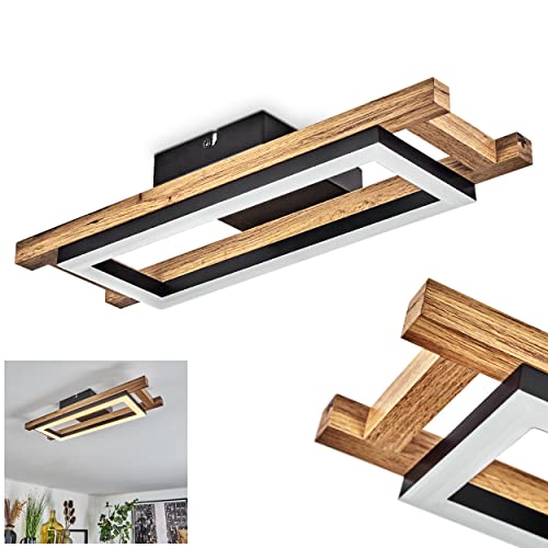 LED Deckenleuchte Ayajasco, moderne Deckenlampe aus Metall/Holz in Schwarz/Natur/Weiß, 400 Lumen, 3000 Kelvin, 1 x LED 10 Watt (inkl.), Leuchte im skandinavischen Design mit Holzrahmen von HOFSTEIN