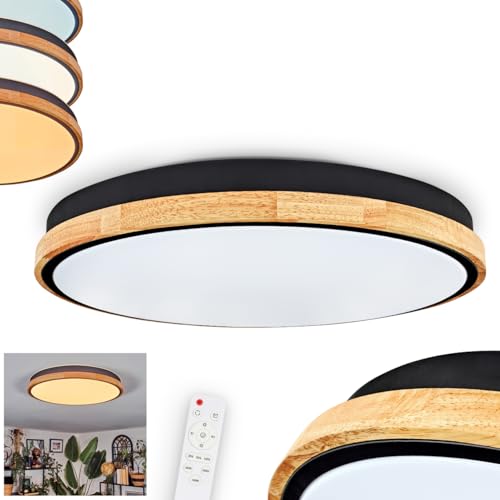 HOFSTEIN LED Deckenleuchte Cadaixo, Deckenlampe aus Metall/Holz/Kunststoff in Schwarz/Natur/Weiß, moderne Leuchte (Ø 48 cm), CCT einstellbar, Fernbedienung, Esszimmer, Wohnzimmer, Küche, Schlafzimmer von HOFSTEIN