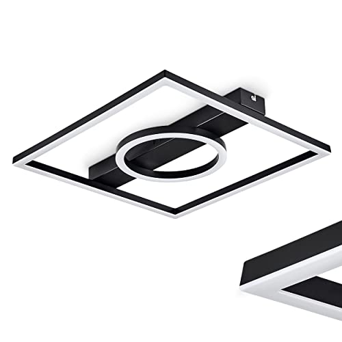 HOFSTEIN LED Deckenleuchte Canhoso, moderne Deckenlampe aus Metall/Kunststoff in Schwarz/Weiß, Leuchte mit rundem und eckigem Lichtelement, 2700 Lumen, 3000 Kelvin, 1 x LED 24 Watt (inkl.) von HOFSTEIN