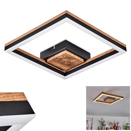 LED Deckenleuchte Cascada, moderne Deckenlampe aus Metall/MDF/Kunststoff in Schwarz/Holzoptik/Weiß, (12 cm x 12 cm), 12 Watt, 1350 Lumen, 3000 Kelvin von HOFSTEIN