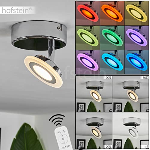 HOFSTEIN LED Deckenleuchte Lucy, dimmbare Deckenlampe aus Metall/Kunststoff in Chrom/Weiß, verstellbare Leuchte m. Fernbedienung u. RGB Farbwechsler, LED RGB 5 Watt, 350 Lumen, 3000 Kelvin von HOFSTEIN