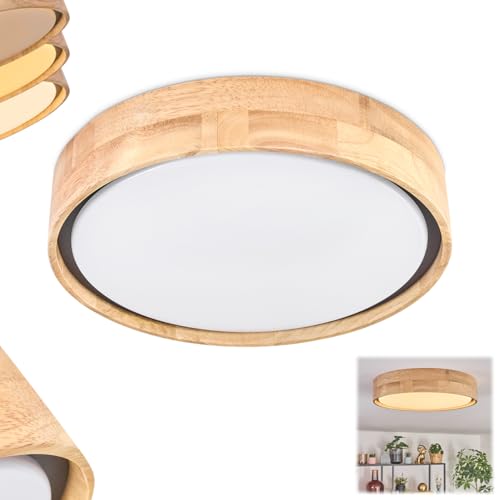 HOFSTEIN LED Deckenleuchte Melstad, Deckenlampe aus Metall/Holz/Kunststoff in Natur/Weiß, Leuchte im modernen Boho-Design (Ø 30,5 cm), dimmbar über Wandschalter, Esszimmer, Wohnzimmer, Schlafzimmer von HOFSTEIN