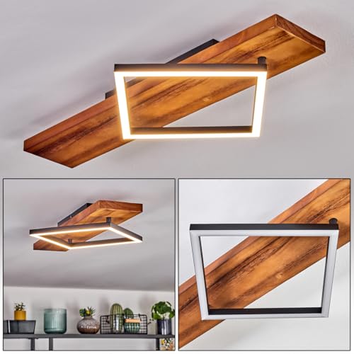 HOFSTEIN LED Deckenleuchte Pompu, Deckenlampe aus Metall/Holz/Kunststoff in Schwarz/Natur/Weiß, 13 Watt, 1750 Lumen, 3000 Kelvin, moderne Leuchte für Schlafzimmer, Esszimmer, Wohnzimmer, Küche, Flur von HOFSTEIN