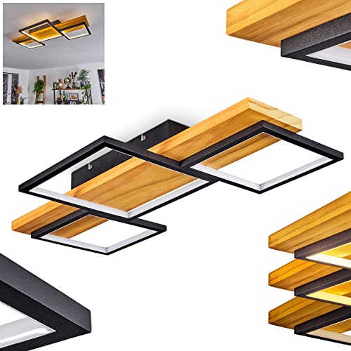 HOFSTEIN LED Deckenleuchte Pompu, dimmbare Deckenlampe aus Metall/Holz/Kunststoff in Schwarz/Natur/Weiß, moderne Leuchte über herkömmlichen Lichtschalter dimmbar, LED 30 Watt, 3000 Kelvin, 4000 Lumen von HOFSTEIN