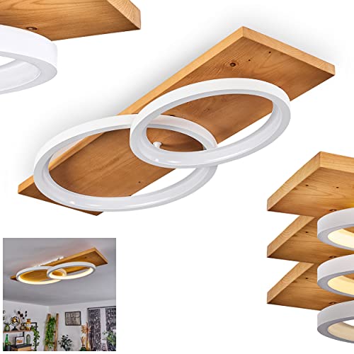 HOFSTEIN LED Deckenleuchte Pompu, moderne Deckenlampe aus Metall/Holz/Kunststoff in Natur/Weiß, 75 cm, dimmbar über Lichtschalter, 3500 Lumen, 3000 Kelvin, 1 x LED 30 Watt (inkl.) von HOFSTEIN