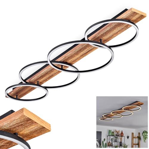 LED Deckenleuchte Pompu, moderne Deckenlampe aus Metall/Holz/Kunststoff in Schwarz/Natur/Weiß, Leuchte im skandinavischen Design, Länge 135 cm, 5100 Lumen, 3000 Kelvin, LED 56 Watt von HOFSTEIN