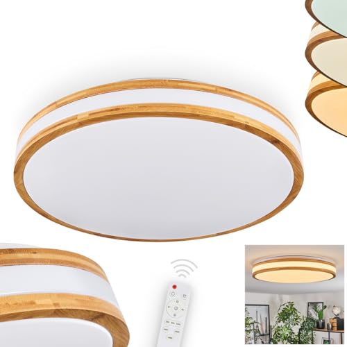 LED Deckenleuchte Sofo, dimmbare Deckenlampe aus Metall/Bambus/Kunststoff in Weiß/Natur, Leuchte im Boho-Design (Ø 50 cm), 4100 Lumen, 3000-6000 Kelvin, LED 36 Watt, inkl. Fernbedienung von HOFSTEIN