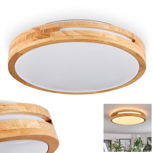 LED Deckenleuchte Sofo, moderne Deckenlampe aus Metall/Bambus/Kunststoff in Weiß/Natur, Leuchte im angesagten Boho-Design (Ø 30 cm), 1700 Lumen, 3000 Kelvin, LED 16 Watt von HOFSTEIN