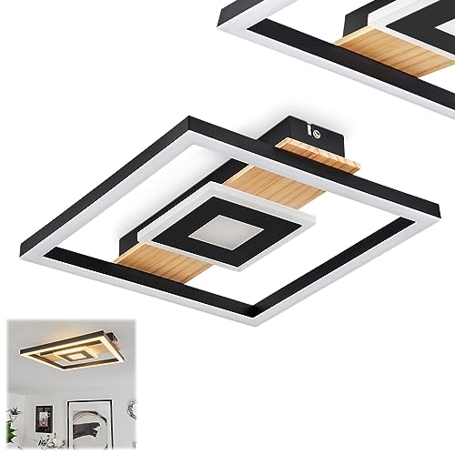 HOFSTEIN LED Deckenleuchte Taboneira, moderne Deckenlampe aus Metall/Holz/Kunststoff in Schwarz/Natur/Weiß, eckige Leuchte mit Balken aus Echtholz, 2600 Lumen, 3000 Kelvin, 1 x LED 12 Watt (inkl.) von HOFSTEIN