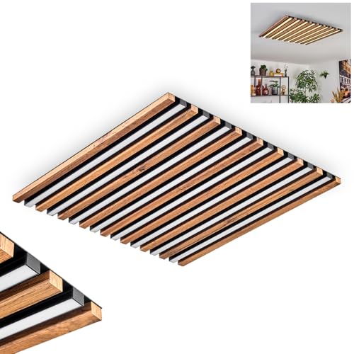 HOFSTEIN LED Deckenleuchte Tandragee, Deckenpanel aus Metall/MDF/Kunststoff in Schwarz/Holzoptik/Weiß, 40 Watt, 3000 Kelvin, Deckenleuchte für Schlafzimmer, Esszimmer, Wohnzimmer, Küche, Flur von HOFSTEIN