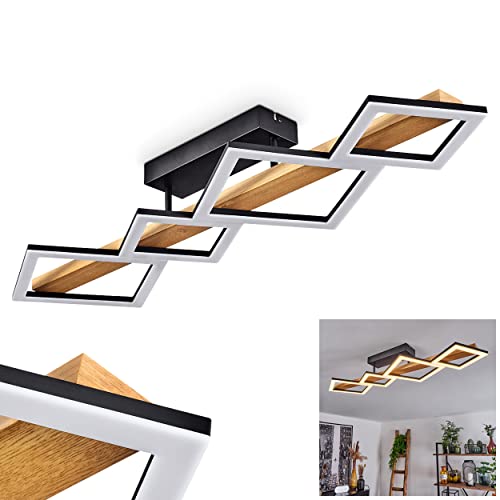 HOFSTEIN LED Deckenleuchte Tavon, moderne Deckenlampe aus Metall/Holz/Kunststoff in Schwarz/Natur/Weiß, Leuchte mit Balken aus Echtholz, 1850 Lumen, 3000 Kelvin, 1 x LED 35 Watt (inkl.) von HOFSTEIN