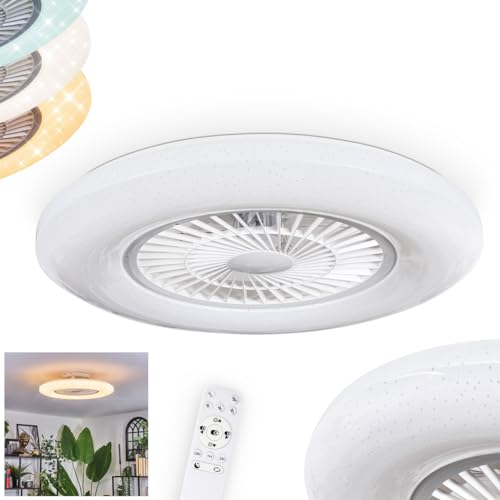 LED Deckenventilator Benesal, Ventilator aus Metall/Kunststoff in Weiß, mit Fernbedienung dimmbar/steuerbar, runde Deckenleuchte Ø 59 cm), 1 x LED 45 Watt, 2100 Lumen, 2700-6500 Kelvin von HOFSTEIN