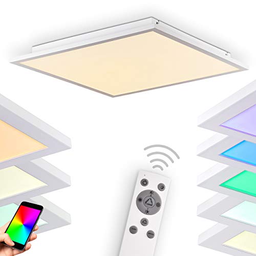 HOFSTEIN LED Panel Salmi, dimmbares Deckenpanel aus Aluminium in Weiß, 36W, 3000-6000 Kelvin, m. RGB-Farbwechsel, bedienbar über Smartphone-App (iOS & Android), Sprachsteuerung o. Fernbedienung von HOFSTEIN