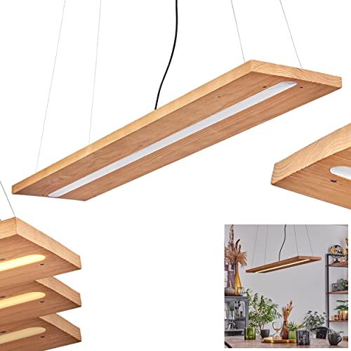 LED Pendelleuchte Adak, dimmbare Hängelampe aus Metall/Holz/Kunststoff in Schwarz/Natur/Weiß, dimmbar über Lichtschalter, Höhe max. 150 cm, 21 Watt, 3000 Kelvin, max. 2500 Lumen von HOFSTEIN