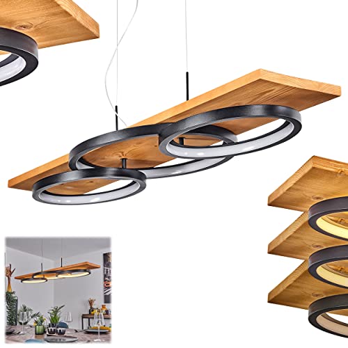 HOFSTEIN LED Pendelleuchte Pompu, moderne Hängelampe aus Metall/Holz/Kunststoff in Natur/Schwarz, Höhe max. 151 cm, dimmbar über Lichtschalter, 4700 Lumen, 3000 Kelvin, 1 x LED 40 Watt (inkl.) von HOFSTEIN