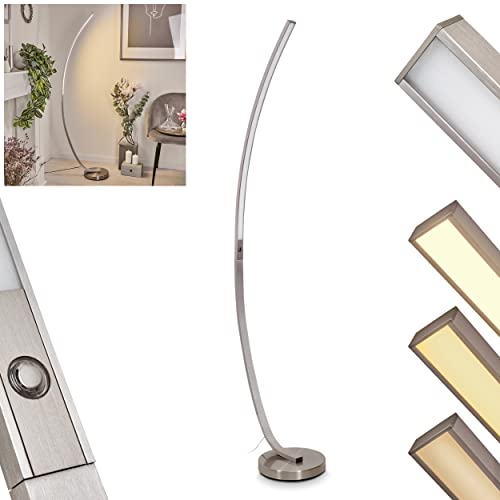 HOFSTEIN LED Stehlampe Kimbolton, dimmbare Stehleuchte aus Metall in Nickel matt, 1 x LED 20 Watt, 1000 Lumen, Lichtfarbe 3000 Kelvin (warmweiß), Bogenlampe mit stufenlosem Touchdimmer am Gehäuse von HOFSTEIN